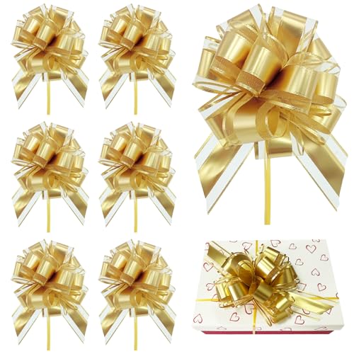 Yoolhamy Große Schleifen zum Verpacken von Geschenken, 15,2 cm, goldfarben, Geschenkpapier für Körbe, Hochzeit, Valentinstag, Weihnachten, Geburtstag, Dekoration, Ziehschleife, 8 Stück von Yoolhamy