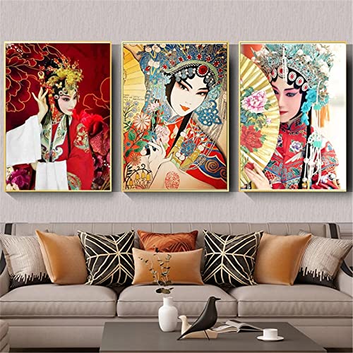 3pcs Diamond Painting Chinesische traditionelle Peking-Oper Diamant Painting Bilder DIY 5D Full Strass Stickerei Diamant Malere Kit für Erwachsene Kinder Kreuzstich Home Wand Dekor Round Drill,40x50cm von Yoonqun