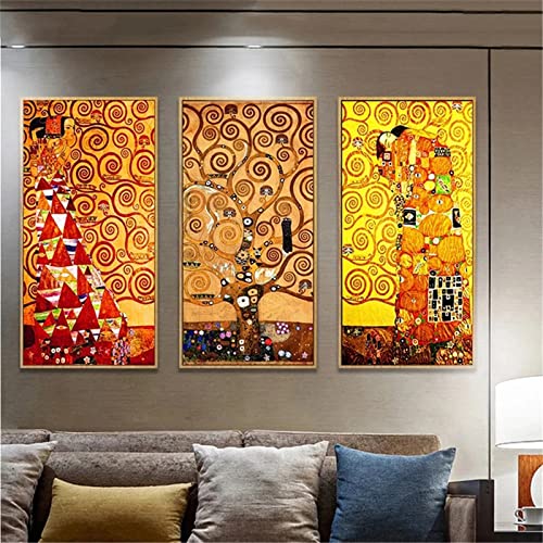 3pcs Diamond Painting Gustav Klimt Kuss Diamant Painting Bilder DIY 5D Full Crystal Strass Stickerei Diamant Malere Kits für Erwachsene Kinder Kreuzstich Home Wand Dekoration Round Drill,40x80cm von Yoonqun