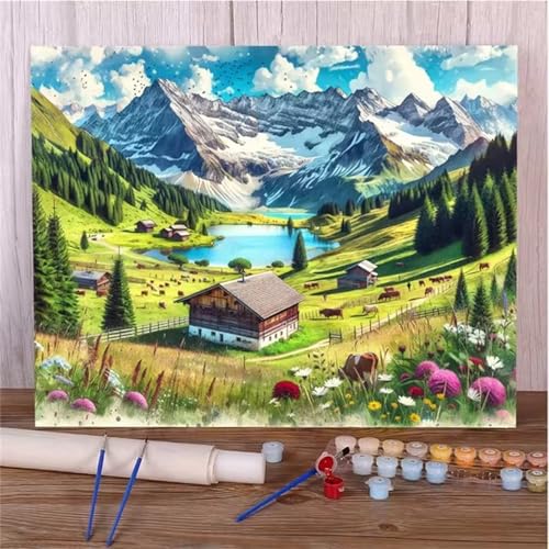 Bauernhof Landschaft Tiere Malen nach Zahlen Erwachsene,ohne Rahmen DIY Handgemalt Ölgemälde Kit für Anfänger,40x50cm Leinwand Paint by Numbers Kit mit Pinseln und Acrylfarben für Home Wand Dekor von Yoonqun