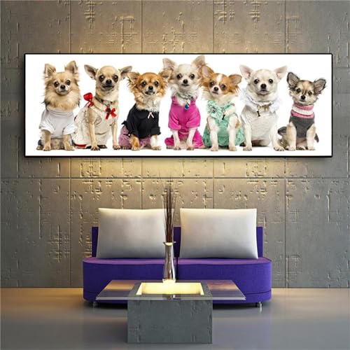 Diamond Painting,Chihuahua-Hunde 5D Diamond Painting Kits,DIY Erwachsene Crystal Strass Stickerei Diamant Painting Bilder,Full Drill Stickerei Kreuzstich für Home Wall Decor Round drill，30x90cm von Yoonqun