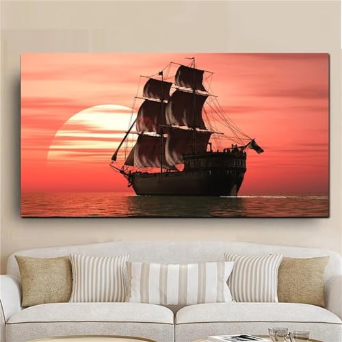 Diamond Painting,Segelschiff Landschaft 5D Diamond Painting Kits,DIY Erwachsene Strass Stickerei Diamant Painting Bilder,Full Drill Stickerei Kreuzstich für Home Wall Decor Round drill，40x120cm von Yoonqun