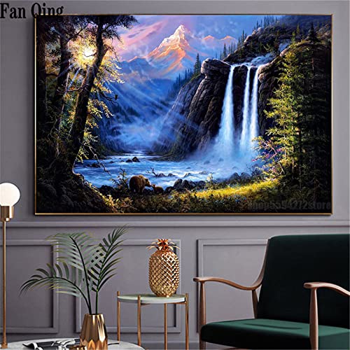 Diamond Painting Set Full, Landschaft Wasserfall 5D Diamant Painting Bilder, Erwachsene/Kinder DIY Große Stickerei Kreuzstich Leinwand Handwerk für Haus Wand Dekoratione Geschenk Round Drill 30x40cm von Yoonqun