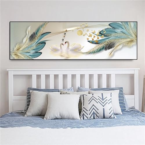 Feder Schwan Diamond Painting Set,DIY 5D Volle drill Diamond painting Bilder Erwachsene Kinder Groß Diamant Malerei Strass Stickerei Kreuzstich Leinwand Kunsthandwerk für Heim Wand Dekor 30x90cm von Yoonqun