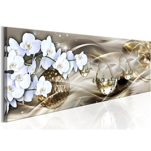 Orchidee Goldener Ball Diamond Painting Set,DIY 5D Volle drill Diamond painting Bilder Erwachsene Kinder Groß Diamant Malerei Strass Stickerei Kreuzstich Kunsthandwerk für Heim Wand Dekor 30x90cm von Yoonqun