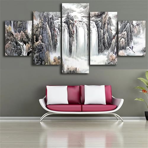 Yoonqun 5 Stück China-Tintenlandschaft Diamond Painting Erwachsene 5D Diamant Painting Bilder Set,DIY Rund Vollbohrer Stickerei Diamant Malerei Strass Kreuzstich Kunsthandwerk für Wohnzimmer Wanddeko von Yoonqun