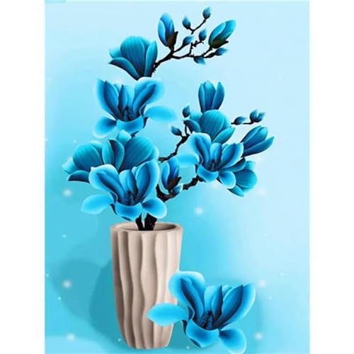 Yoonqun Malen Nach Zahlen Erwachsene,Blaue Blumen DIY Ölgemälde auf Leinwand Erwachsene Kinder Ölgemälde Kit mit Pinseln und Acrylfarbe für Home Décor (ohne Rahmen) 40x50cm von Yoonqun