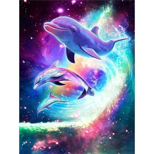 Yoonqun Malen Nach Zahlen Erwachsene,Fantasie Delfin Tier DIY Ölgemälde auf Leinwand Erwachsene Kinder Ölgemälde Kit mit Pinseln und Acrylfarbe für Home Décor (ohne Rahmen) 40x50cm von Yoonqun