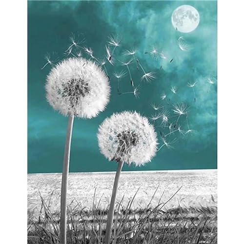 Yoonqun Malen Nach Zahlen Erwachsene,Pusteblumen-Mond DIY Ölgemälde auf Leinwand Erwachsene Kinder Ölgemälde Kit mit Pinseln und Acrylfarbe für Home Décor (ohne Rahmen) 40x50cm von Yoonqun