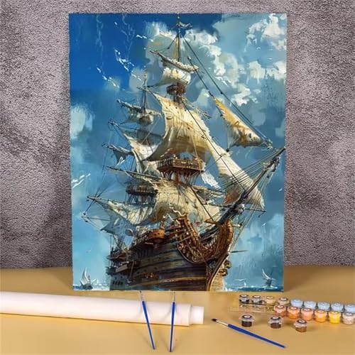 Yoonqun Segelboot Malen nach Zahlen Erwachsene,ohne Rahmen DIY Handgemalt Ölgemälde Kit für Anfänger,55x70cm Leinwand Paint by Numbers Kit mit Pinseln und Acrylfarben für Home Wand Dekor von Yoonqun