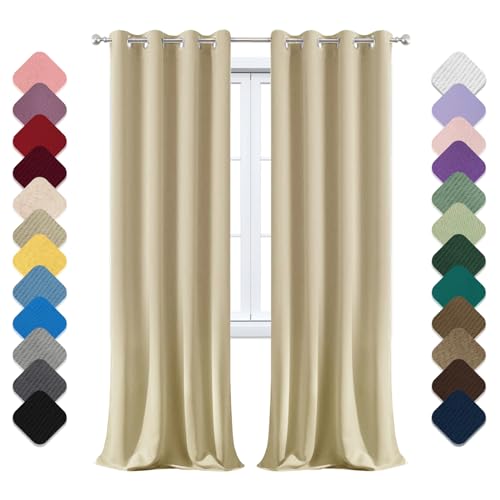 VerdunklungsvorhäNge 1er Set, H160 x B200cm Thermovorhang KäLteschut mit öSen, Curtains Living Room, Blickdichte VorhäNge, Schallschutz Vorhang, für alle Fenster und Jahreszeiten Beige von Yoosing