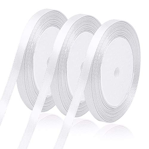 66m x 6mm Satinband Weiss, Geschenkband Weiß Schleifenband Dekoband Geschenkband Hochzeit Bänder für Kommunion Geburtstag Taufe Valentinstag Hochzeit Deko Bastelarbeiten (22m/Rollen) von Yoosso