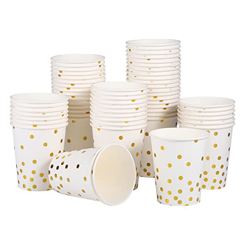 Yoosso 60 Stück Pappbecher Gold Dot, 250ml Punktebecher Mehrwegbecher Trinkbecher Kaffeebecher Papierbecher Bunt Partybecher Tischdeko Gold für Weihnachten Hochzeit Party Tee Heißen Kalten Getränken von Yoosso