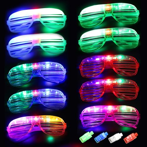 Yootiko 12 Stück Led Brillen für Party,Neon Party Brillen,Rave Partybrillen Leuchtend,Bunt Glitzer Led Brille Kinder Erwachsene Shutter Shades Brille Festival Outfit Partyzubehör für Kindergeschenk von Yootiko