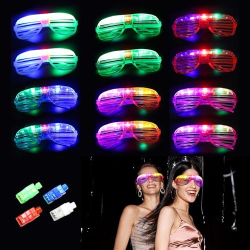 12 Stück Neon Led Brille Leuchtende Partybrille Flashing Shutter Shades Leuchtbrille Glow Light Mitgebsel Spielzeugbrille für Kinder Erwachsene Party Kindergeburtstag Karneval Festliche Weihnachten von Yootiko