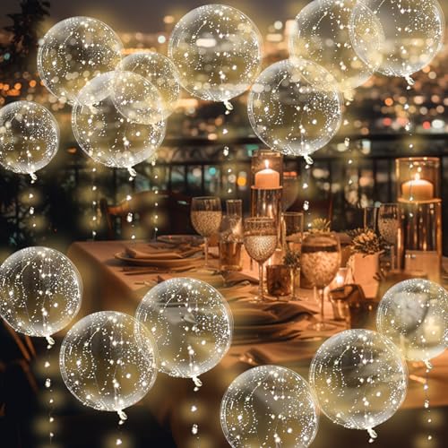 Yootiko 15 Stück LED Leuchtende Luftballons, 18 Zoll Bobo Helium Ballons Befüllbar mit Konfetti Helium Leuchtende Bobo Luftballons Wärmelampe für Valentinstag Hochzeit Weihnachten Geburtstag von Yootiko