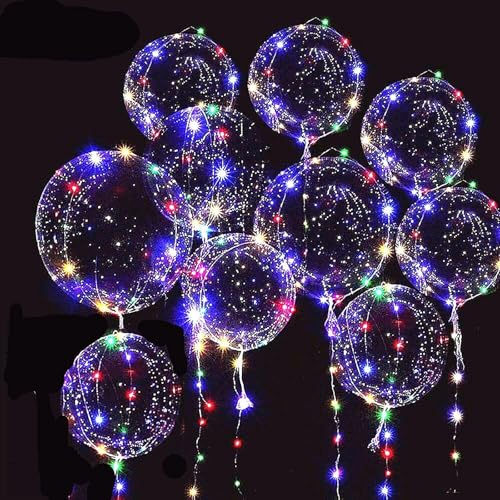 Yootiko 15 Stück Leuchtende Luftballons, 18 Zoll Transparente Helium Luftballons mit Konfetti LED Lichterketten Geburtstag Kristall Blase Klar Ballons für Party Geburtstag Weihnachten Bunte von Yootiko