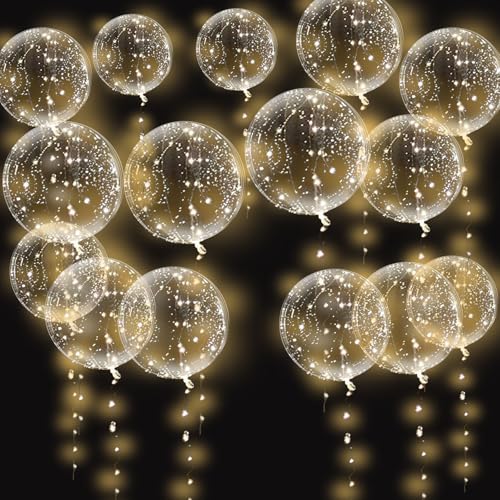 Yootiko 18 Stück Bobo Klar Luftballons, 18 Zoll LED Leuchtende Luftballons Befüllbar mit Konfetti Helium LED Lichterketten C Transparent Ballons für Geburtstag Hochzeit Party Dekoration von Yootiko