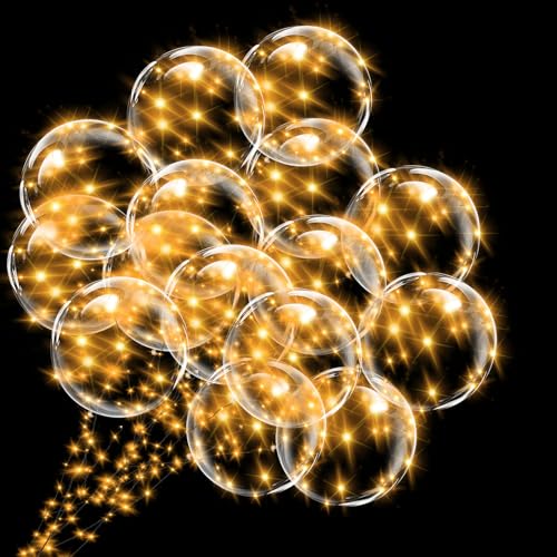 Yootiko 18 Stück Led Luftballons, 20 Zoll Leuchtende Luftballons Transparente Luftballons Helium Ballons LED Ballons Klare Luftballon mit Lichterketten für Valentinstag Tag Hochzeit Geburtstag Party von Yootiko