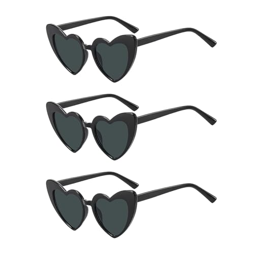 Yootiko 3 Paar Herz Sonnenbrille Damen Jga Partybrillen Set Vintage Hippie Lustige Herzform Brille Team Braut Herzbrillen Für Geburtstagsfeier, Hochzeit,Halloween, Weihnachten Schwarz von Yootiko