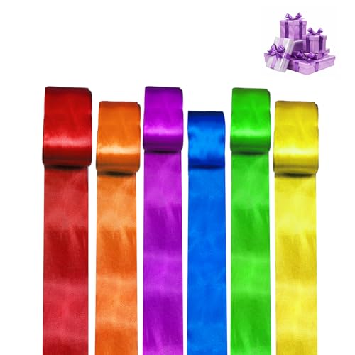 Yootiko 6 Farben Schleifenband Breit, 60m Geschenkbänder Satin Satinband zum Basteln 50mm Breit Bunte Stoffbänder Schleifenband Seidenband Dekoband Stoffband Set für Hochzeit Deko, Geschenk Verpacken von Yootiko