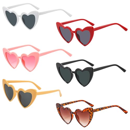 Yootiko 6 Stück Herz Sonnenbrille Für Damen Partybrille Lustige Herzbrille Set Hochzeit Team Braut Jga Hippie Herzbrillen Für Geburtstagsfeier,Urlaubsreisen,Karneval,Halloween, Weihnachten Bunt von Yootiko