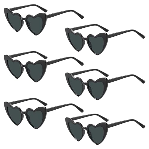 Yootiko 6 Stück Herz Sonnenbrille Für Damen Partybrille Lustige Herzbrille Set Hochzeit Team Braut Jga Hippie Herzbrillen Für Geburtstagsfeier,Urlaubsreisen,Karneval,Halloween, Weihnachten Schwarz von Yootiko