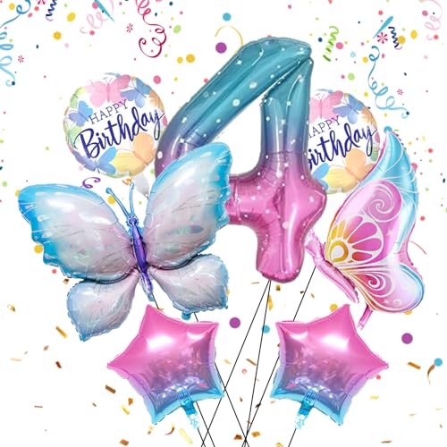 Yootiko 7 Stück Schmetterlings Folienballon, Bunt Schmetterlinge Geburtstagsdeko 4 Jahre Mädchen Bunte Schmetterling Aluminiumfolie Ballons Geburtstag Deko für Mädchen Schmetterling Thema Party von Yootiko