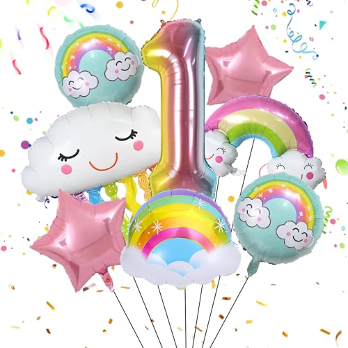 Yootiko Geburtstagsdeko Mädchen 1 Years Pink Star Luftballons Bunt Regenbogen Theme Ballon Deko Geburtstag Kindergeburtstag Feen Party Deko Happy Birthday Folienballon Geburtstag 1 Jahre Für Mädchen von Yootiko