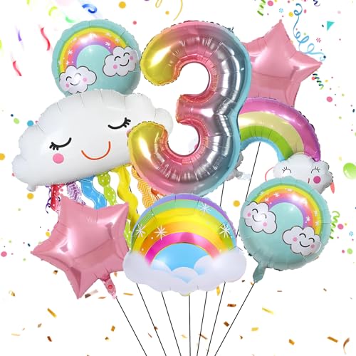 Yootiko Geburtstagsdeko Mädchen 3 Years Pink Star Luftballons Bunt Regenbogen Theme Ballon Deko Geburtstag Kindergeburtstag Feen Party Deko Happy Birthday Folienballon Geburtstag 3 Jahre Für Mädchen von Yootiko