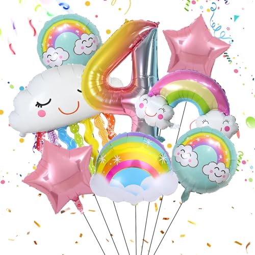 Yootiko Geburtstagsdeko Mädchen 4 Years Pink Star Luftballons Bunt Regenbogen Theme Ballon Deko Geburtstag Kindergeburtstag Feen Party Deko Happy Birthday Folienballon Geburtstag 4 Jahre Für Mädchen von Yootiko