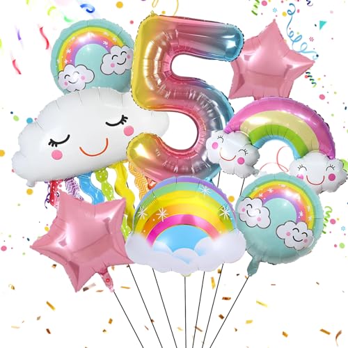 Yootiko Geburtstagsdeko Mädchen 5 Years Pink Star Luftballons Bunt Regenbogen Theme Ballon Deko Geburtstag Kindergeburtstag Feen Party Deko Happy Birthday Folienballon Geburtstag 5 Jahre Für Mädchen von Yootiko