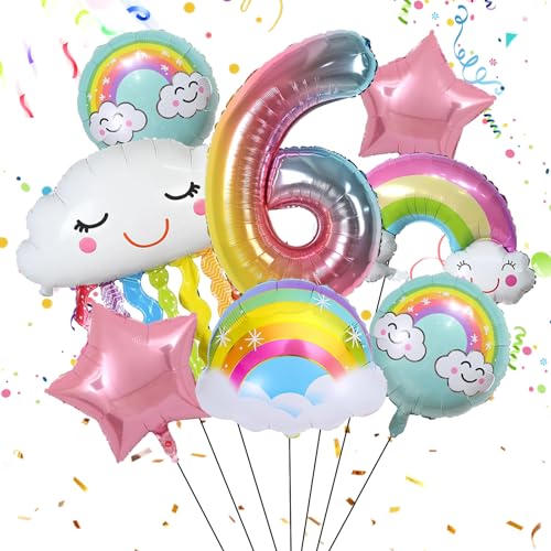 Yootiko Geburtstagsdeko Mädchen 6 Years Pink Star Luftballons Bunt Regenbogen Theme Ballon Deko Geburtstag Kindergeburtstag Feen Party Deko Happy Birthday Folienballon Geburtstag 6 Jahre Für Mädchen von Yootiko