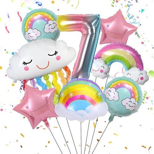 Yootiko Geburtstagsdeko Mädchen 7 Years Pink Star Luftballons Bunt Regenbogen Theme Ballon Deko Geburtstag Kindergeburtstag Feen Party Deko Happy Birthday Folienballon Geburtstag 7 Jahre Für Mädchen von Yootiko