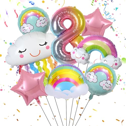 Yootiko Geburtstagsdeko Mädchen 8 Years Pink Star Luftballons Bunt Regenbogen Theme Ballon Deko Geburtstag Kindergeburtstag Feen Party Deko Happy Birthday Folienballon Geburtstag 8 Jahre Für Mädchen von Yootiko