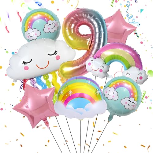 Yootiko Geburtstagsdeko Mädchen 9 Years Pink Star Luftballons Bunt Regenbogen Theme Ballon Deko Geburtstag Kindergeburtstag Feen Party Deko Happy Birthday Folienballon Geburtstag 9 Jahre Für Mädchen von Yootiko