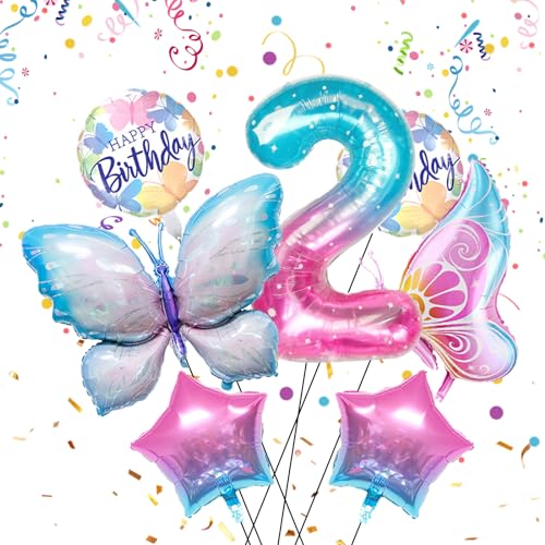 Yootiko Schmetterling Deko Geburtstag Luftballons Lila, 2 Jahre Geburtstag Deko Schmetterling Folienballons Schmetterling Geburtstagsdeko Mädchen Folienballons für Schmetterling Deko Geburtstag von Yootiko