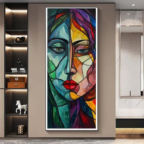 Diamond Painting Abstrakt Gesicht Diamond Painting Erwachsene Groß xxl 100 X 50cm, DIY Malen Nach Zahlen Erwachsene 5D Diamant Painting Bilder Kinder Crystal Arts für Wand Deko Aesthetic Gifts-f469 von Yooyixi