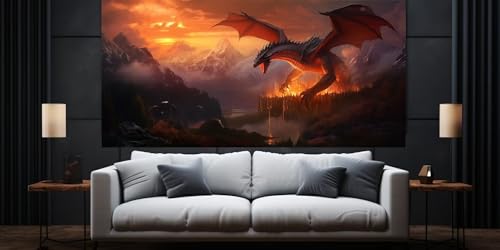 Diamond Painting Feuer Drache Diamond Painting Erwachsene, Groß xxl 150 X 75 cm, 5D Diamant Painting Bilder, DIY Malen Nach Zahlen Erwachsene, Crystal Arts Craft, Wand Deko Aesthetic Geschenke,C293 von Yooyixi