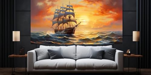 Diamond Painting Malen Nach Zahlen Erwachsene, Boot und Sonnenuntergang Diamond Painting Erwachsene 5D Diamant Painting Bilder Kinder, DIY Cross Stickerei für Home Wanddekoration Gifts 55x110 cm,D121 von Yooyixi