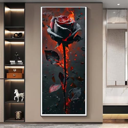 Diamond Painting Malen Nach Zahlen Erwachsene, Feuer Rosen Diamond Painting Erwachsene, DIY Diamant Painting Bilder Kinder, 5D Daiming Panting Crystal Craft, Home Wanddekoration Gifts 30x60 cm-e435 von Yooyixi