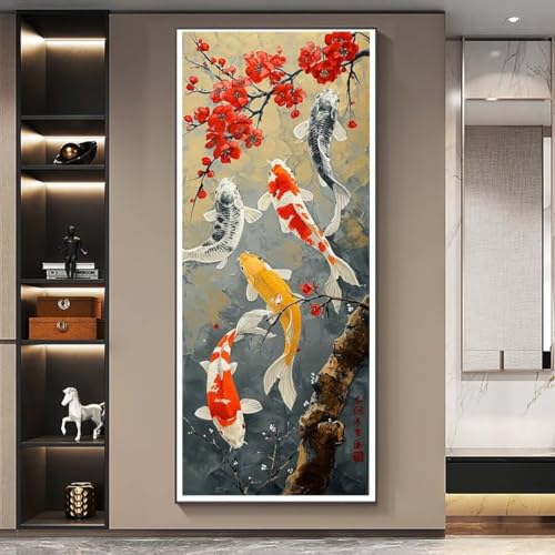 Diamond Painting Malen Nach Zahlen Erwachsene, Koi Blume Diamond Painting Erwachsene, DIY Diamant Painting Bilder Kinder, 5D Daiming Panting Crystal Craft, Home Wanddekoration Gifts 70x200 cm-e464 von Yooyixi