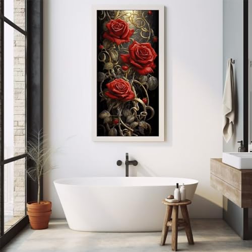 Diamond Painting Malen Nach Zahlen Erwachsene, Rote Rose Diamond Painting Erwachsene 5D Diamant Painting Bilder, DIY Dimondpaintin Daiming Panting Cross Stickerei, Home Wanddekoration 50x100 cm,D212 von Yooyixi