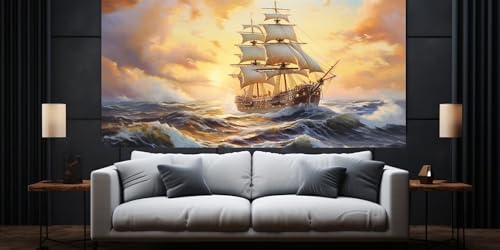 Diamond Painting Malen Nach Zahlen Erwachsene, Segelboot und Meer Diamond Painting Erwachsene 5D Diamant Painting Bilder, DIY Daiming Panting Cross Stickerei für Home Wanddekoration 90x180 cm,D155 von Yooyixi