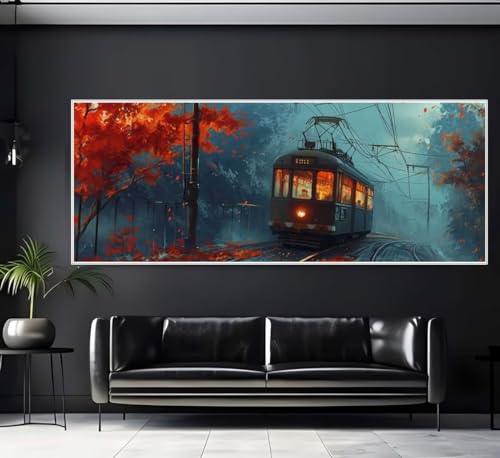 Diamond Painting Malen Nach Zahlen Erwachsene, Straßenbahn Altmodisch Diamond Painting Erwachsene, DIY Diamant Painting Bilder Kinder, 5D Daiming Panting Craft, Home Wanddekoration 50x100 cm-e115 von Yooyixi