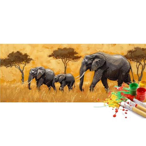 Malen Nach Zahlen Baum Elefant Malen Nach Zahlen Erwachsene, DIY Set Ölgemälde Malen Nach Zahlen XXL, Acrylfarben Painting by Numbers Bastelset, Geschenk Wanddekoration, 50x150cm (Ohne Rahmen)-YH56 von Yooyixi