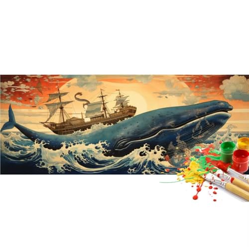 Malen Nach Zahlen Boot Wal Malen Nach Zahlen Erwachsene Anfänger, DIY Set Ölgemälde Malen Nach Zahlen XXL, Acrylfarben Painting by Numbers Bastelset Geschenk Wanddekoration 30x60cm (Ohne Rahmen)-YH39 von Yooyixi