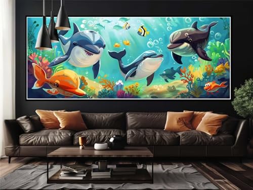 Malen Nach Zahlen Erwachsene Groß 100 X 40 cm, Malen Nach Zahlen Delfin Fisch Paint by Numbers Adult, Acrylfarben Leinwand Malen-Nach-Zahlen Anfänger, für Kreatives Home Wand Dekor [Ohne Rahmen]-YH209 von Yooyixi