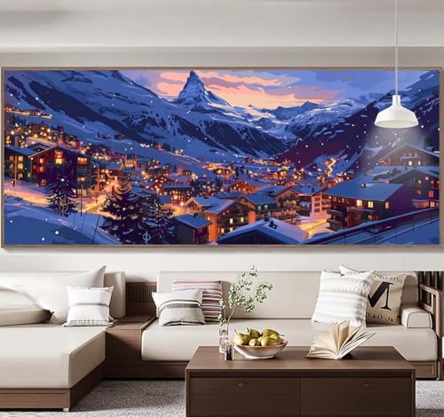 Malen Nach Zahlen Erwachsene Groß 30x60cm， Malen Nach Zahlen Schneemann Stadt Paint by Numbers Adult， Acrylfarben Leinwand Malen-Nach-Zahlen Anfänger， für Home Wand Dekor Geschenk， [Ohne Rahmen] E46 von Yooyixi