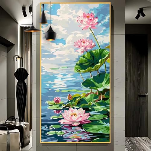 Malen Nach Zahlen Erwachsene Groß 40x120cm， Malen Nach Zahlen Landschaft Lotus Paint by Numbers Adult， Acrylfarben Leinwand Malen-Nach-Zahlen Anfänger， für Home Wand Dekor Geschenk， [Ohne Rahmen] G10 von Yooyixi